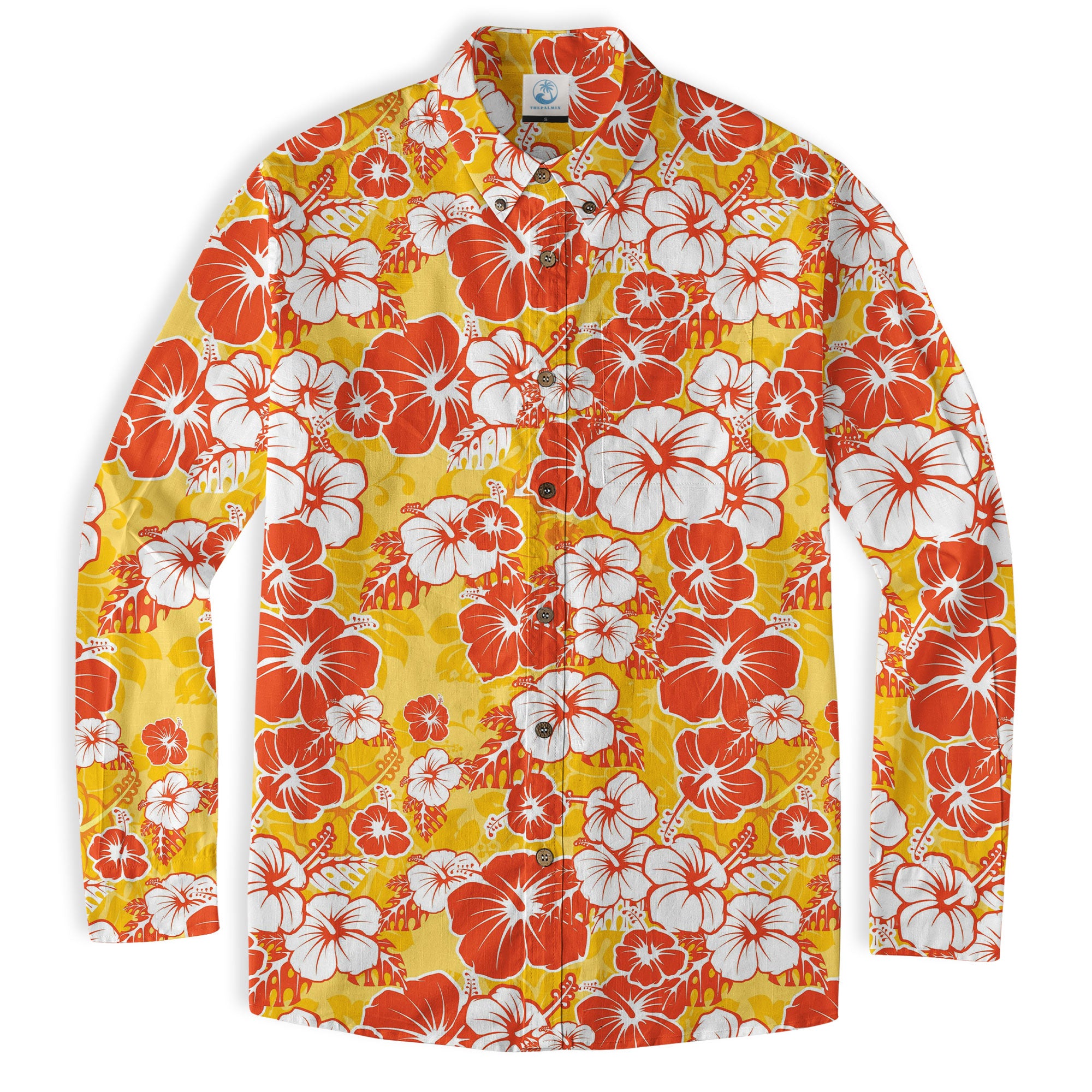 Hibiscus Floral Pattern Hawaiian Button Up Long Sleeve Shirt, Sea Hawaii Shirt - The Palmix