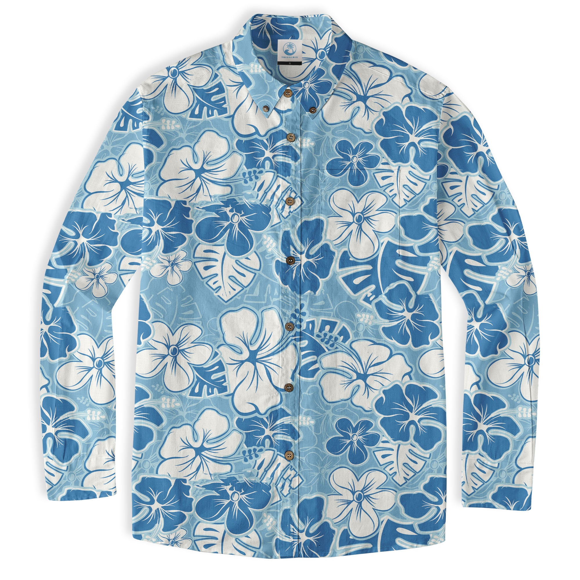 Hibiscus Floral Pattern Hawaiian Button Up Long Sleeve Shirt, Sea Hawaii Shirt - The Palmix