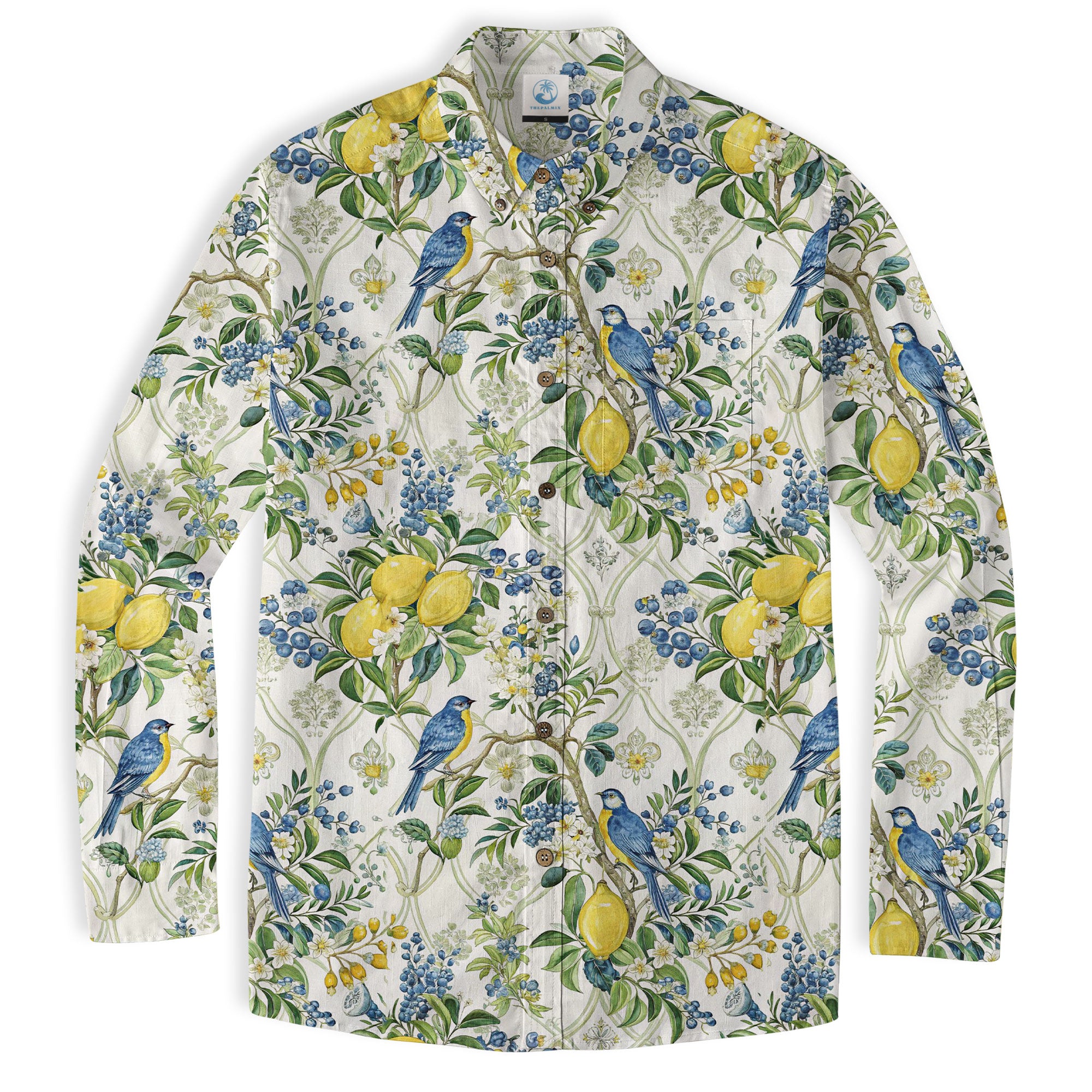 Tropical Fruits Aloha Hawaiian Button Up Long Sleeve Shirt, Summer Beach Aloha Hawaii Shirt - The Palmix