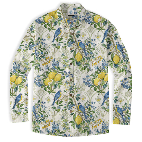 Tropical Fruits Aloha Hawaiian Button Up Long Sleeve Shirt, Summer Beach Aloha Hawaii Shirt - The Palmix