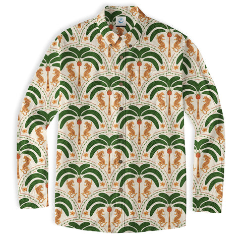 Tropical Fruits Aloha Hawaiian Button Up Long Sleeve Shirt, Summer Beach Aloha Hawaii Shirt - The Palmix
