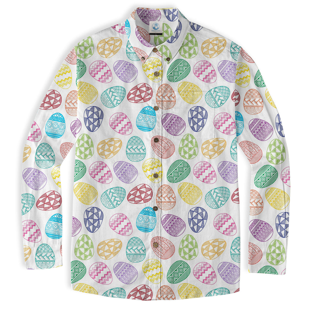 Easter Egg Pattern Hawaiian Long Sleeve Shirt, Aloha Hawaiian Button Down Shirt - The Palmix