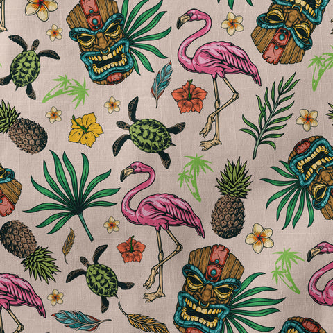 Tropical Tiki Mask Hawaiian Shirts, Flamingo Hawaii Button Down Long Sleeve Shirt - The Palmix