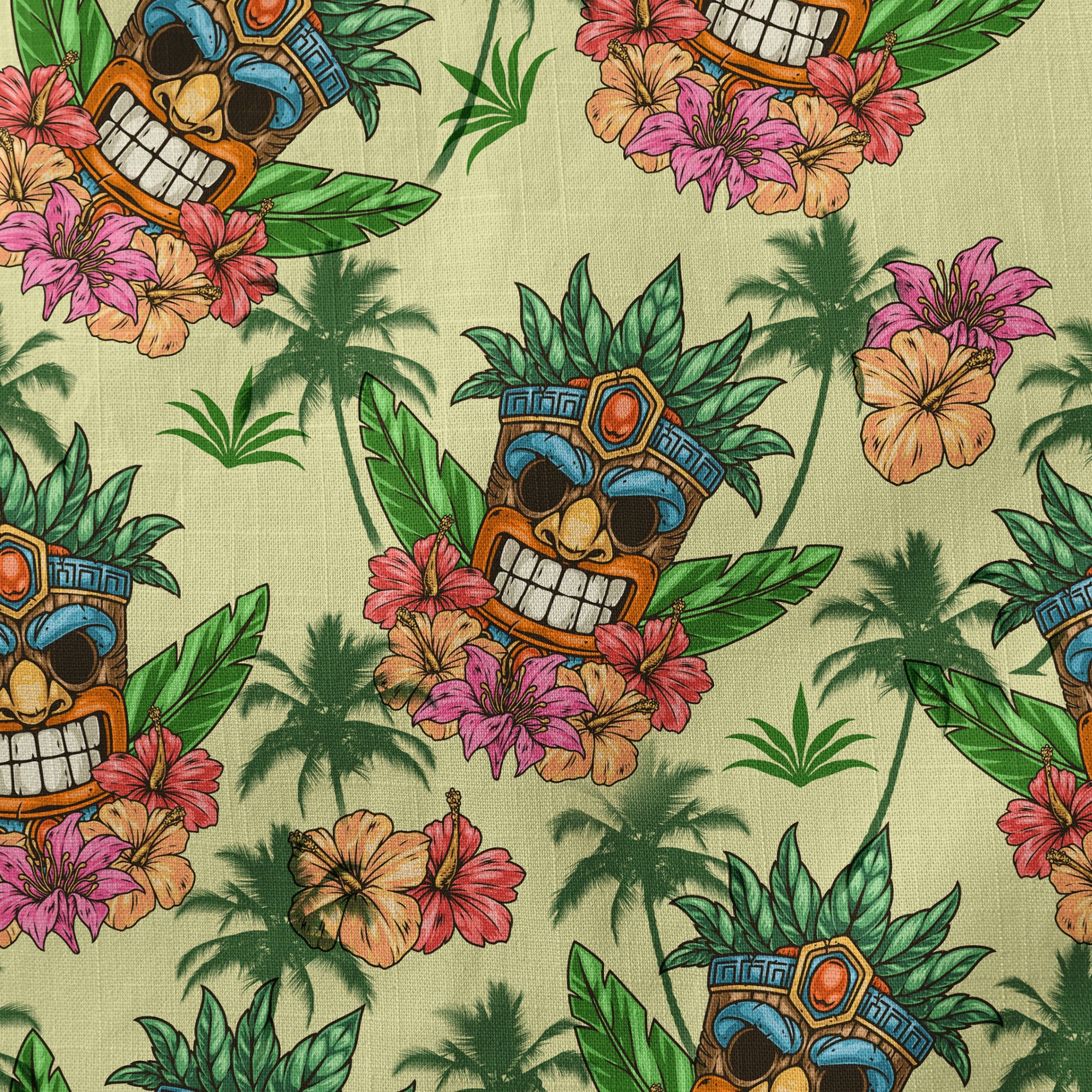Gods Tiki Pattern Hawaii Long Sleeve Shirt - The Palmix
