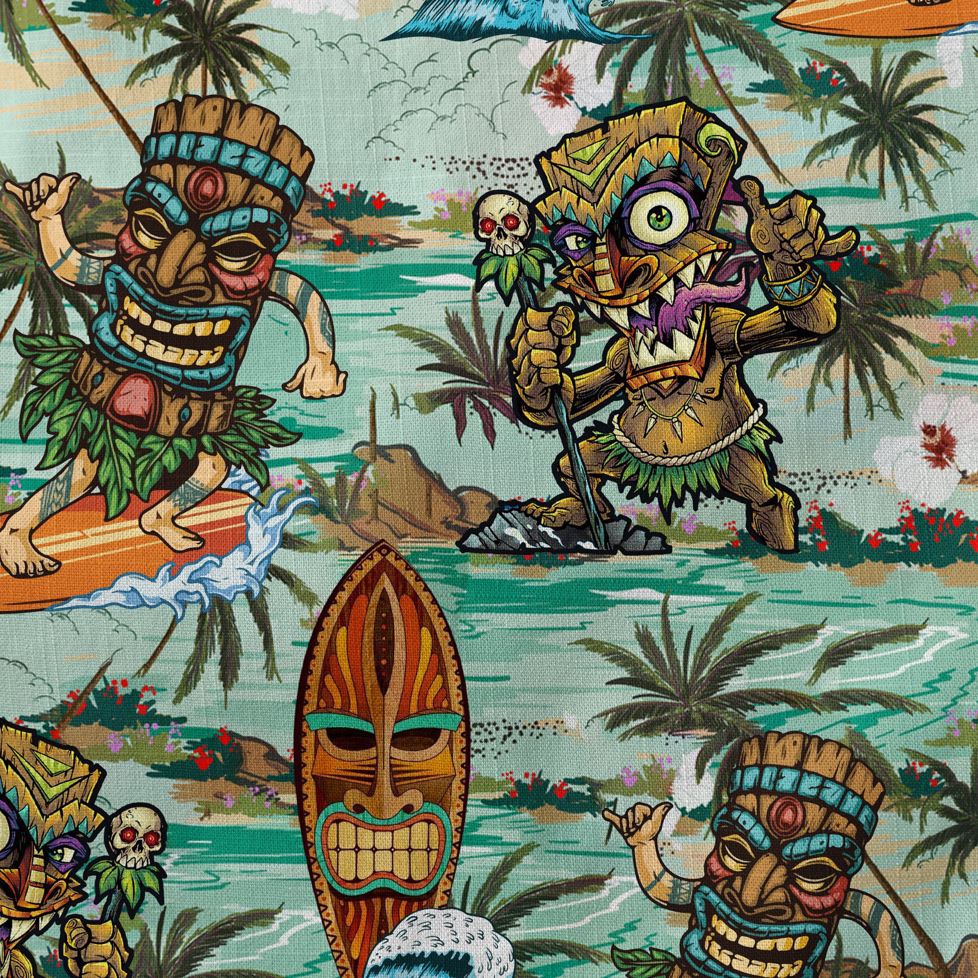Beach Shirt Aloha Tiki Mask Hawaiian Shirt, Hawaiian Shirt Vintage Floral Long Sleeve Shirt - The Palmix