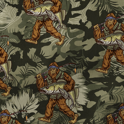 Fishing Bigfoot Hawaiian Shirt, Tropical Bigfoot Hawaiian Shirt Casual Button Down Short Sleeve Shirt - The Palmix
