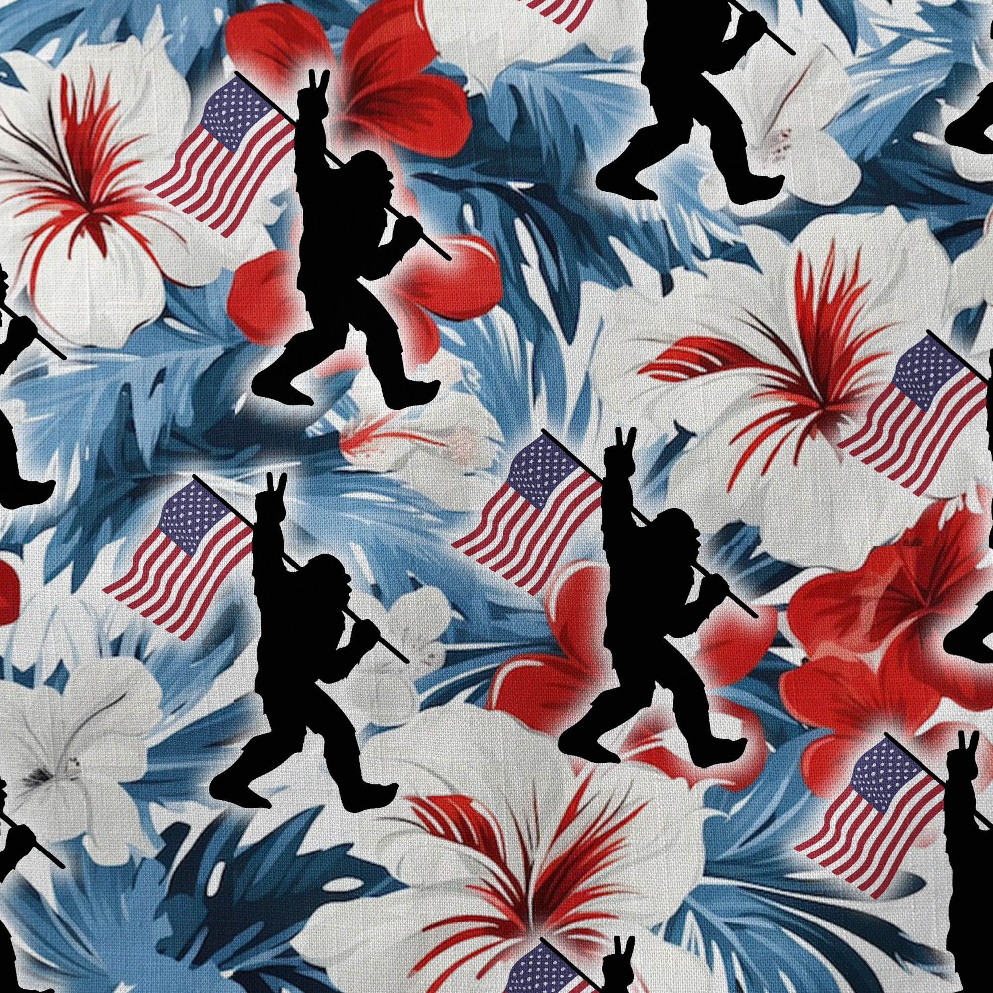 Bigfoot American Flag 4th of July Hawaiian Shirt, Bigfoot Aloha Shirt, Amazing Bigfoot Button Up Shirt - The Palmix