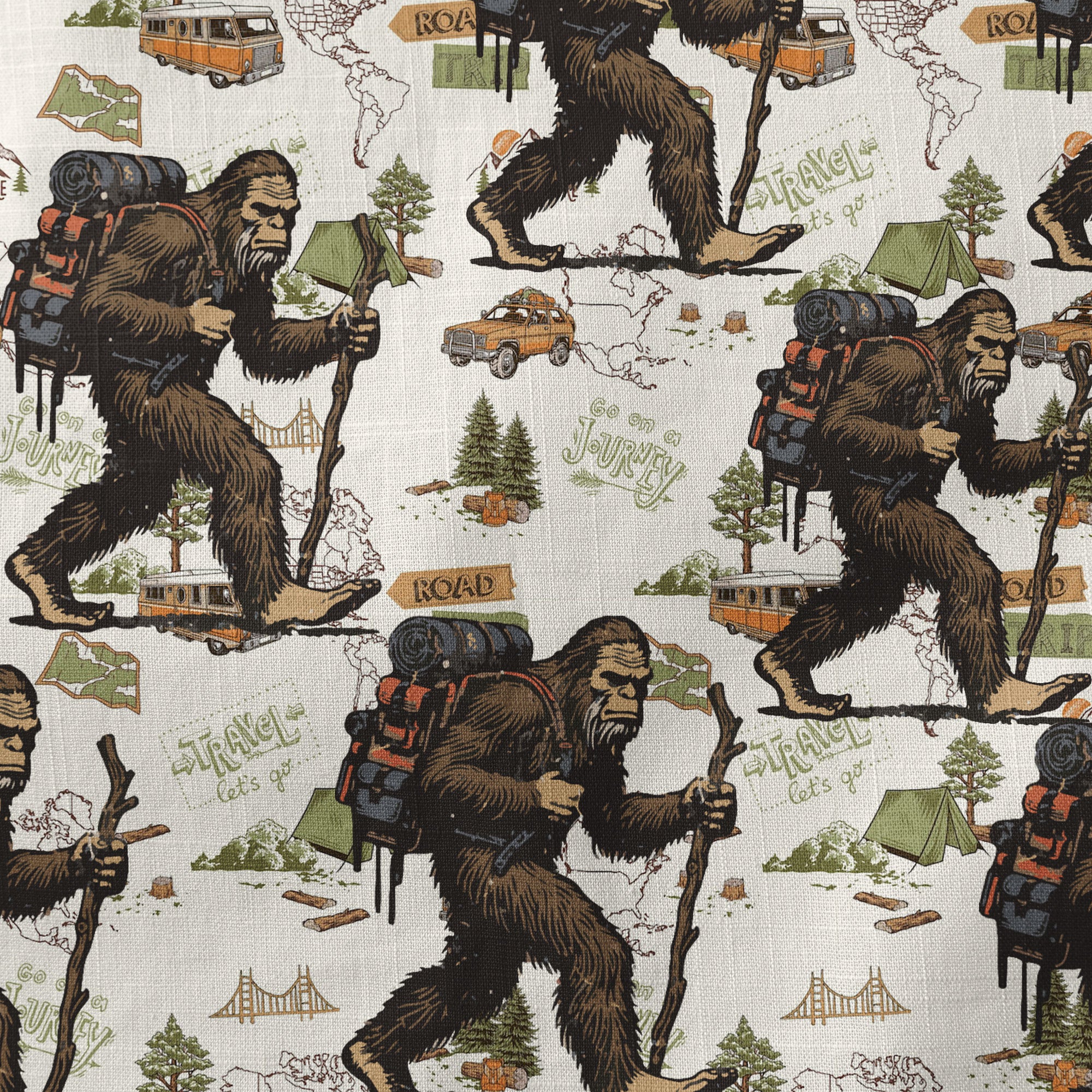 Bigfoot Hiking Hawaiian Shirts for Men, Bigfoot Hiking Pattern Button Down Short Sleeve - The Palmix