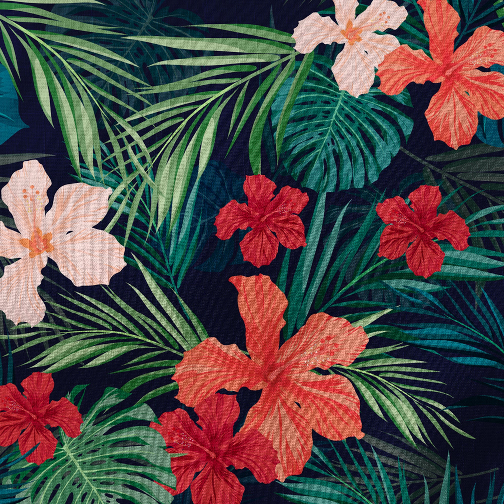 Hibiscus Floral Pattern Hawaii Shirt, Palm Leaves Summer Beach Shirt - The Palmix