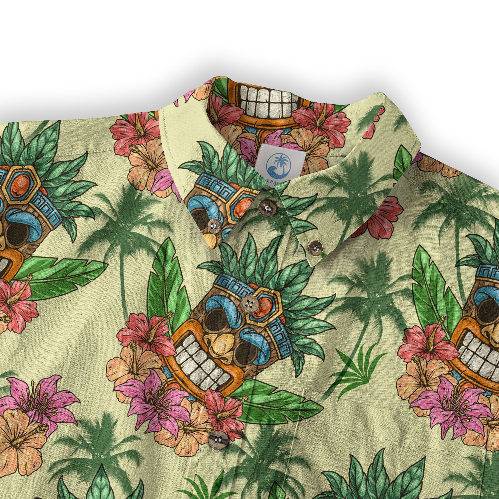 Gods Tiki Pattern Hawaii Long Sleeve Shirt - The Palmix