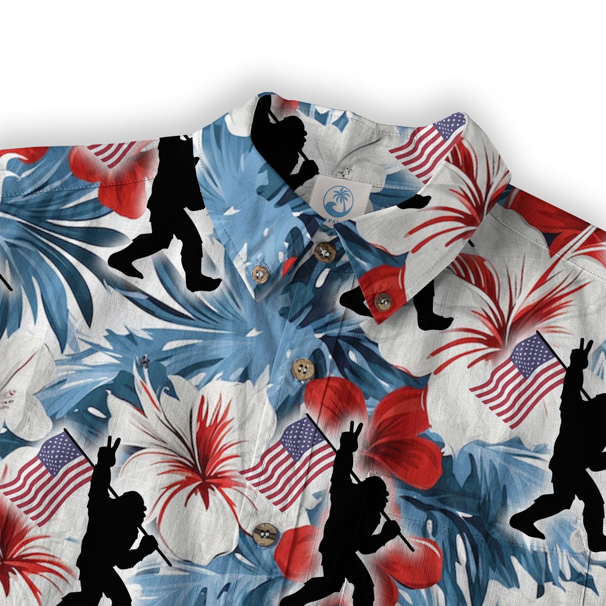Bigfoot American Flag 4th of July Hawaiian Shirt, Bigfoot Aloha Shirt, Amazing Bigfoot Button Up Shirt - The Palmix
