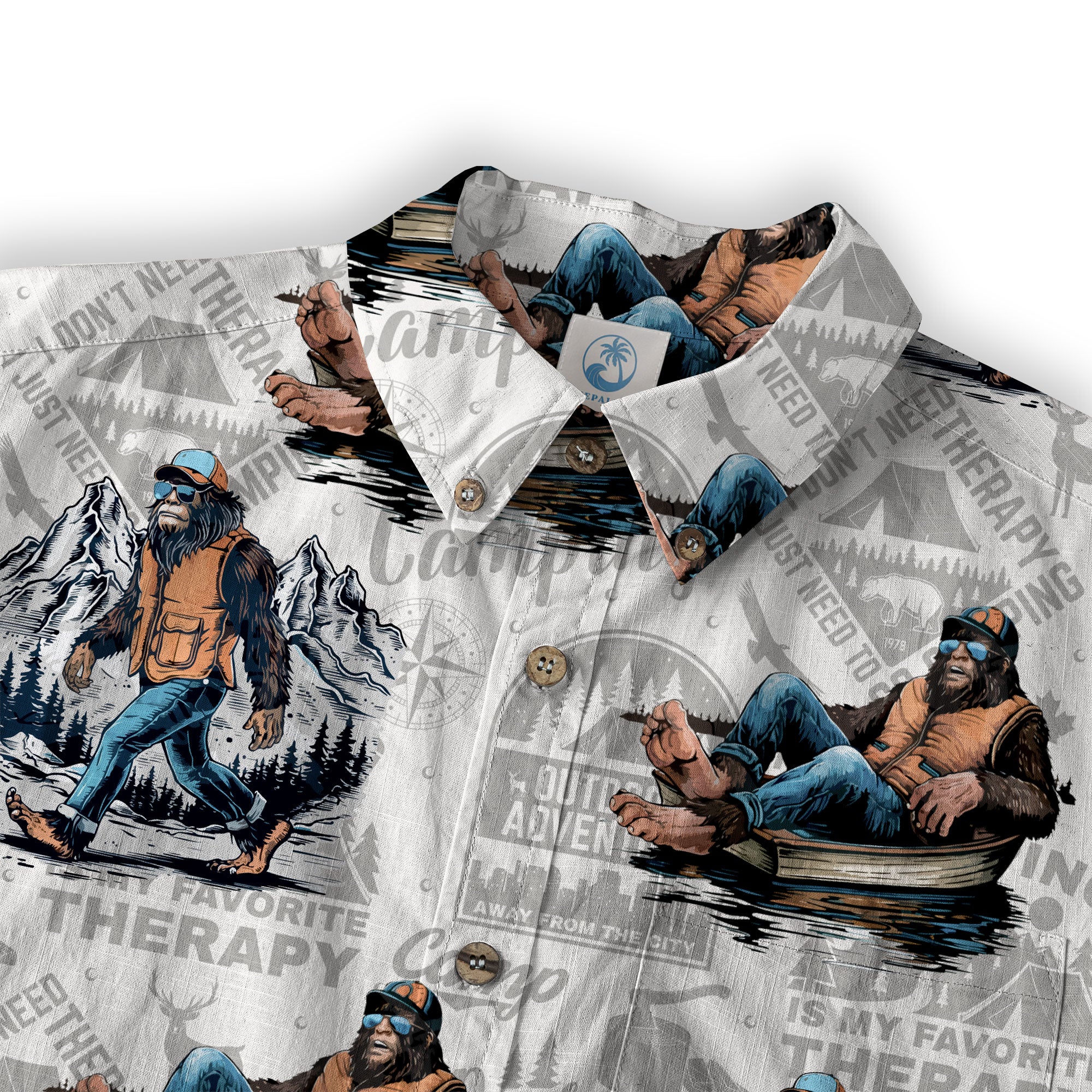 Bigfoot Camping Hawaiian Shirts for Men, Camping Button Down Short Sleeve - The Palmix