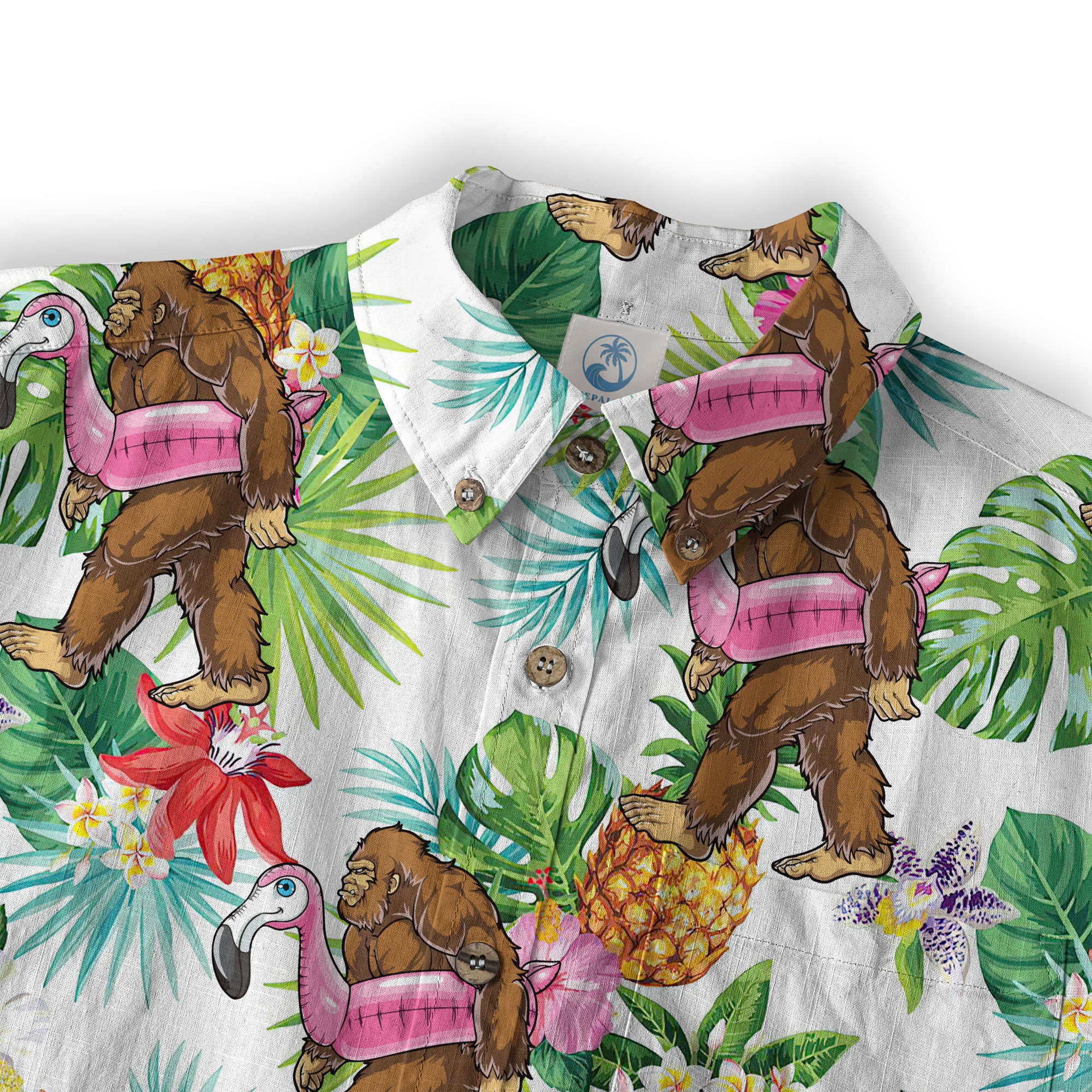 Camo Bigfoot Hawaiian Shirt Men Women, Hibiscus Bigfoot Sasquatch Hawaiian Shirt, Bigfoot Summer Beach Aloha Short Sleeve Button Down - The Palmix