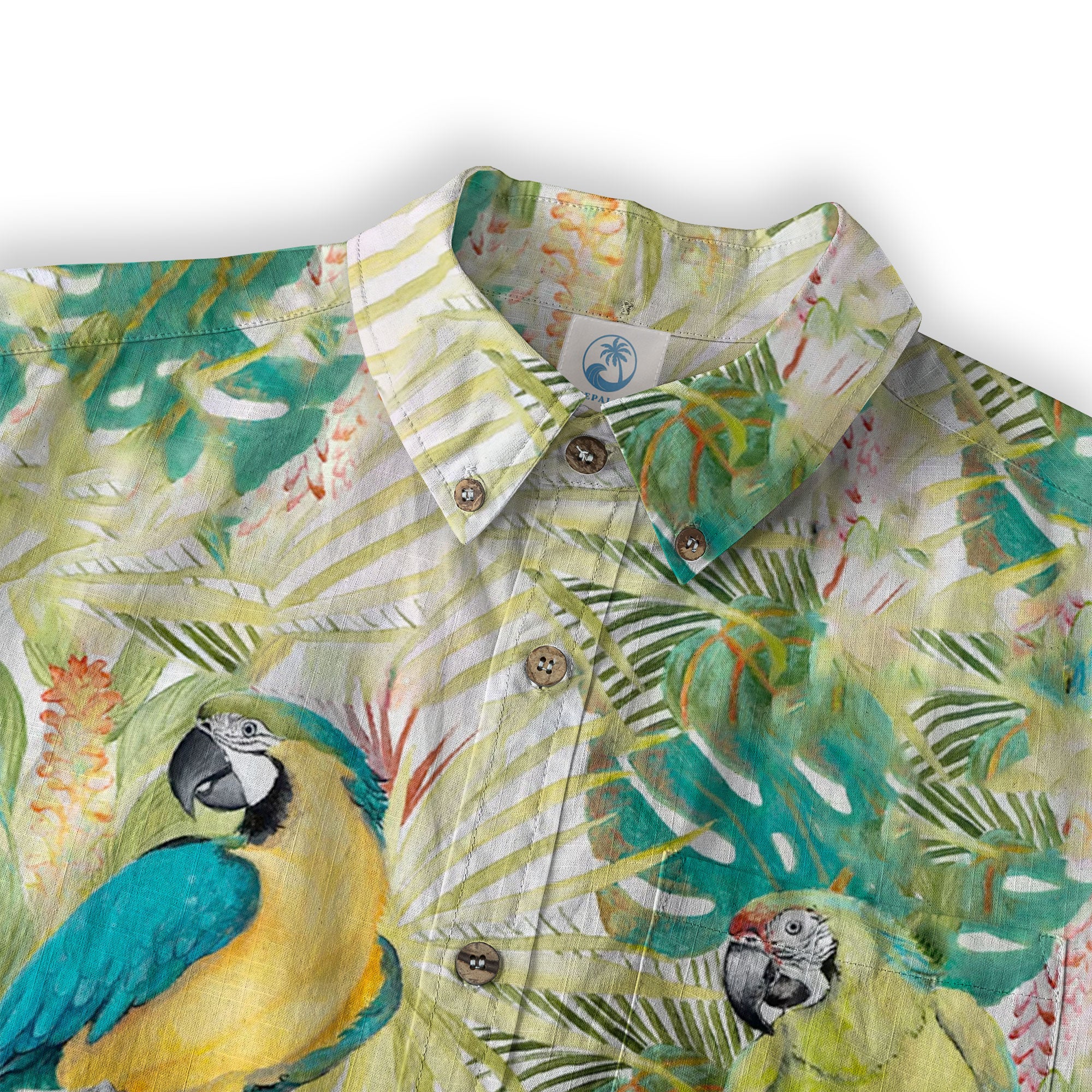 Parrot Lovers Hawaiian Long Sleeve Shirt for Men - Tropical Summer Button Down Hawaiian Shirts - The Palmix