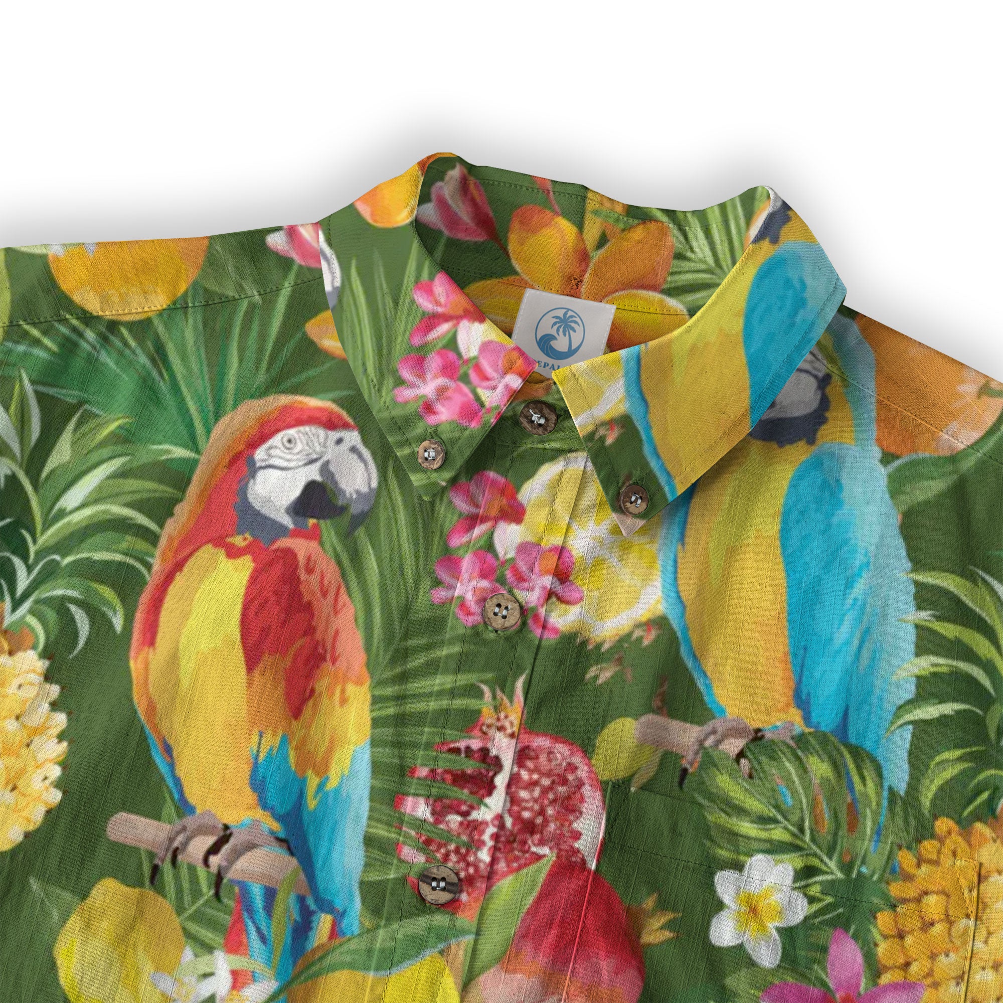 Parrot Lovers Hawaiian Long Sleeve Shirt for Men - Tropical Summer Button Down Hawaiian Shirts - The Palmix