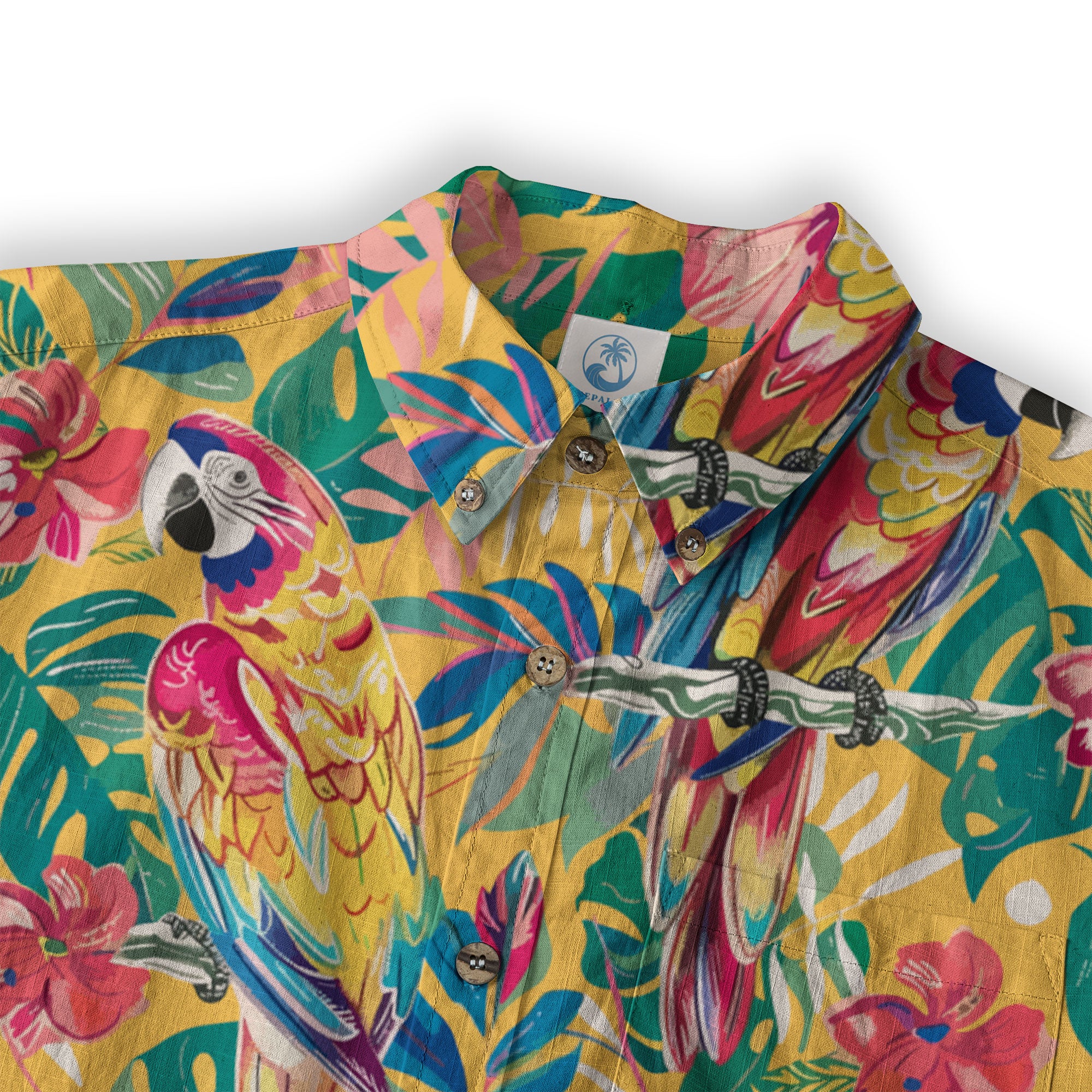 Parrot Lovers Hawaiian Long Sleeve Shirt for Men - Tropical Summer Button Down Hawaiian Shirts - The Palmix