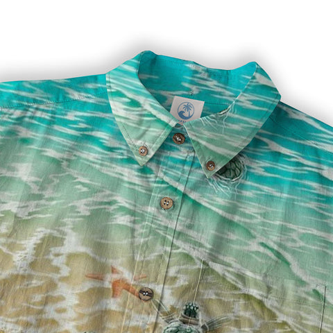 Turtle Mens Hawaiian Long Sleeve Shirt, Turtle Casual Button Down Long Sleeve - The Palmix