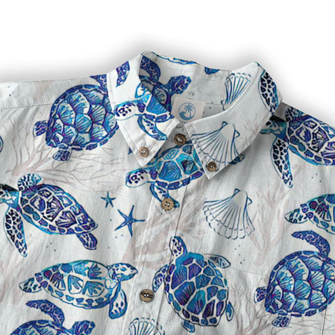 Turtle Mens Hawaiian Long Sleeve Shirt, Turtle Casual Button Down Long Sleeve - The Palmix