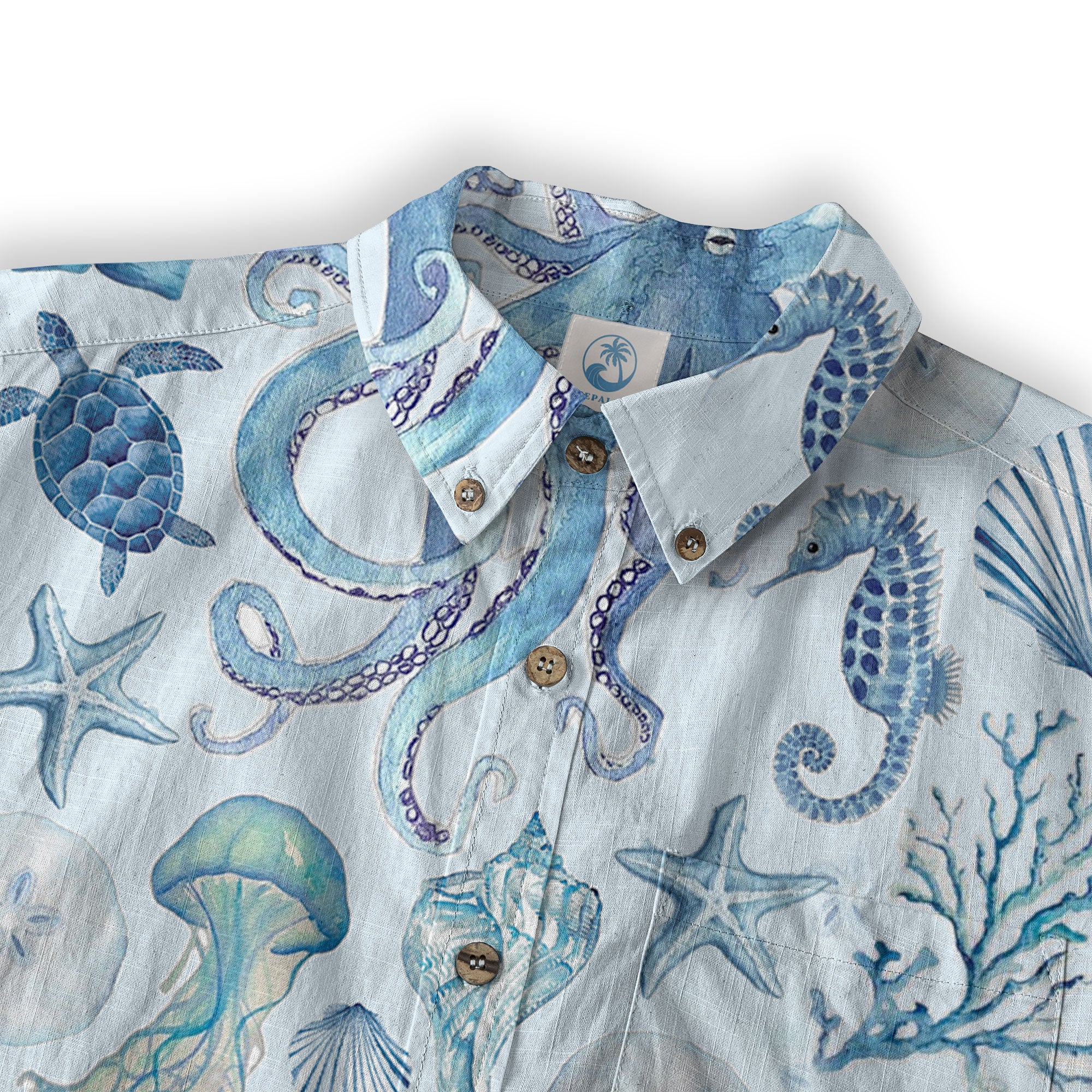 Turtle Hawaiian Long Sleeve Shirt for Men, Ocean Hawaiian Long Shirt - The Palmix