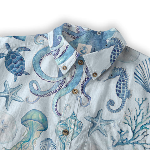 Turtle Hawaiian Long Sleeve Shirt for Men, Ocean Hawaiian Long Shirt - The Palmix