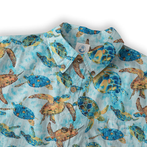 Turtle Hawaiian Long Sleeve Shirt for Men, Ocean Hawaiian Long Shirt - The Palmix