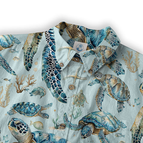 Tropical Turtle Hawaiian Shirts for Men Women, Sea Turtle Aloha Summer Beach Shirt - The Palmix
