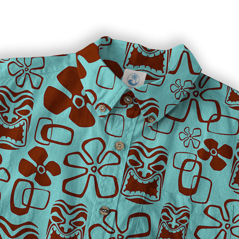 Tiki Mask Pattern Hawaiian Shirt, Floral Pattern Shirt - The Palmix