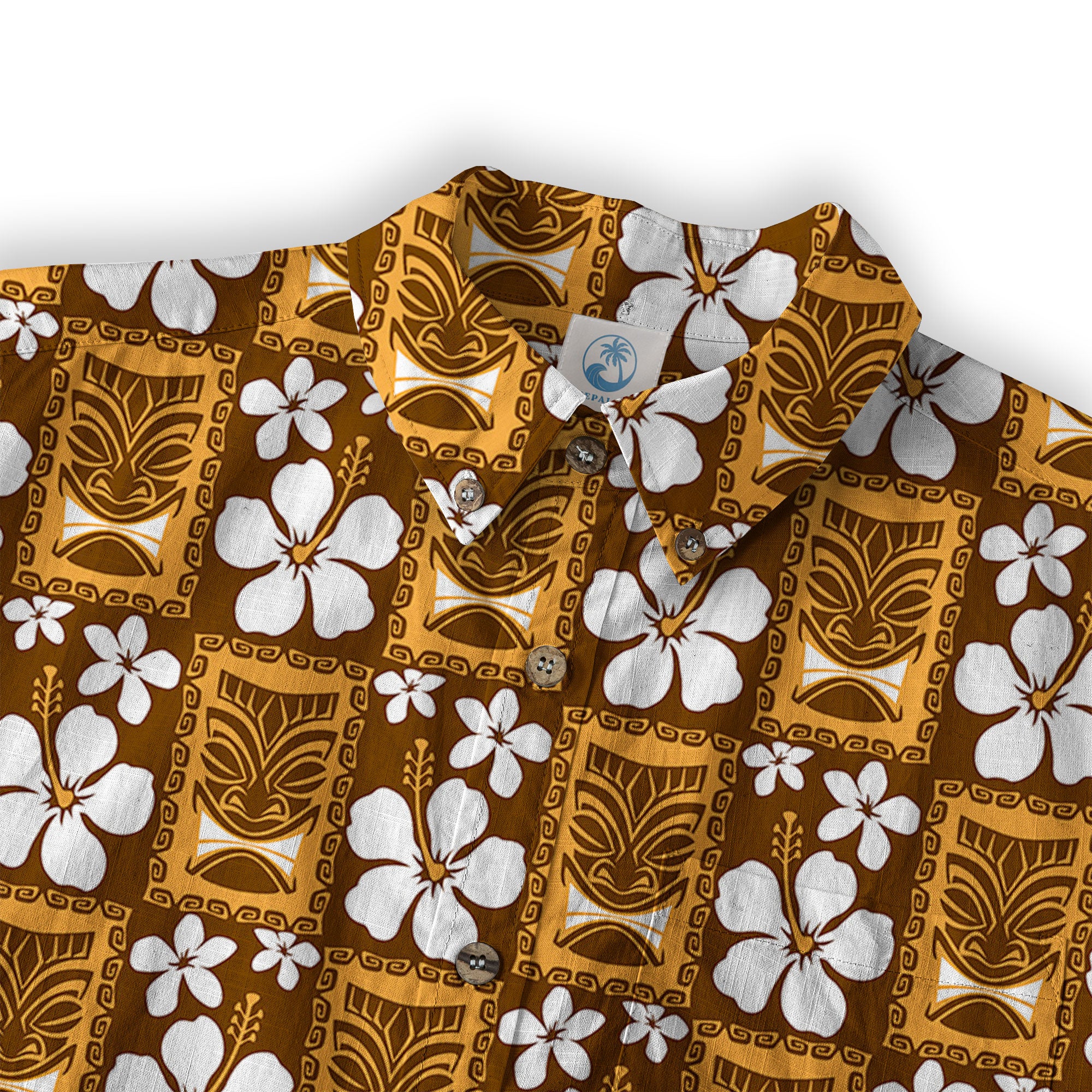 Tiki Mask Pattern Hawaiian Shirt, Floral Pattern Shirt - The Palmix