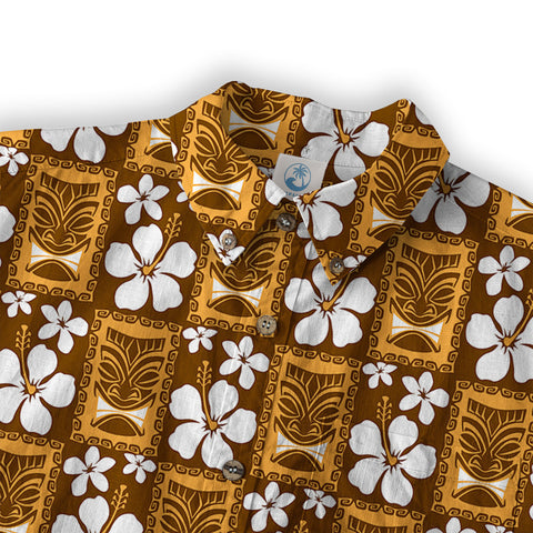 Tiki Mask Pattern Hawaiian Shirt, Floral Pattern Shirt - The Palmix