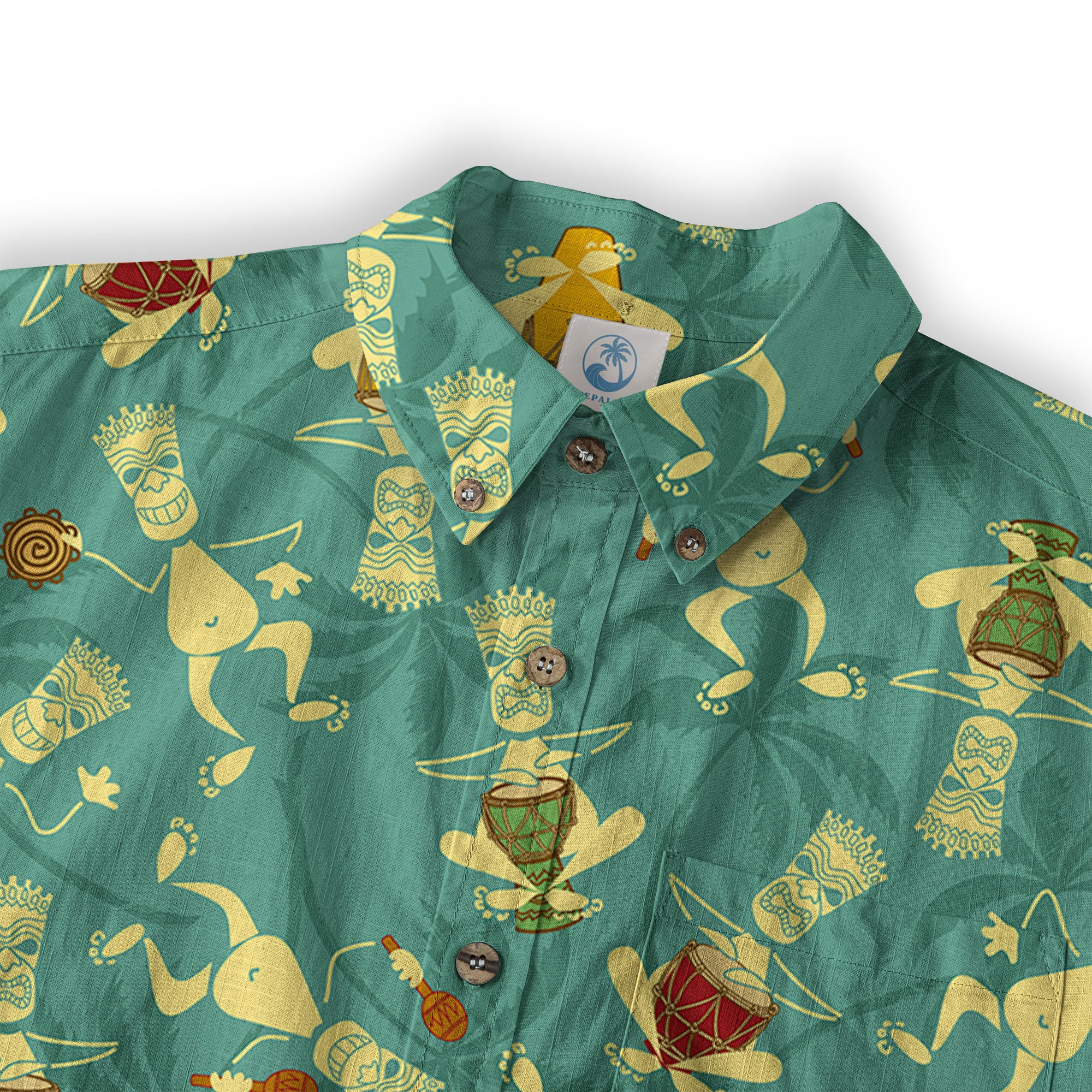 Tiki Mask Pattern Hawaiian Shirt, Floral Pattern Shirt - The Palmix