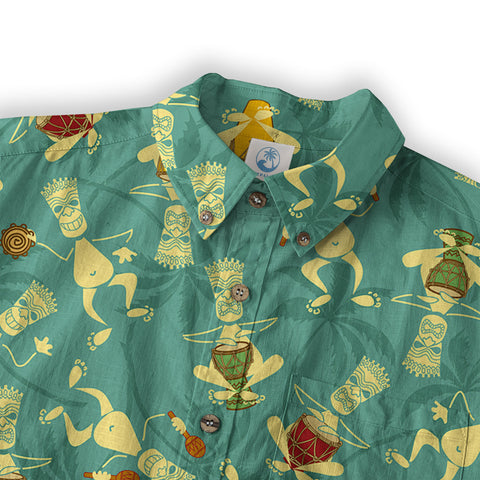 Tiki Mask Pattern Hawaiian Shirt, Floral Pattern Shirt - The Palmix