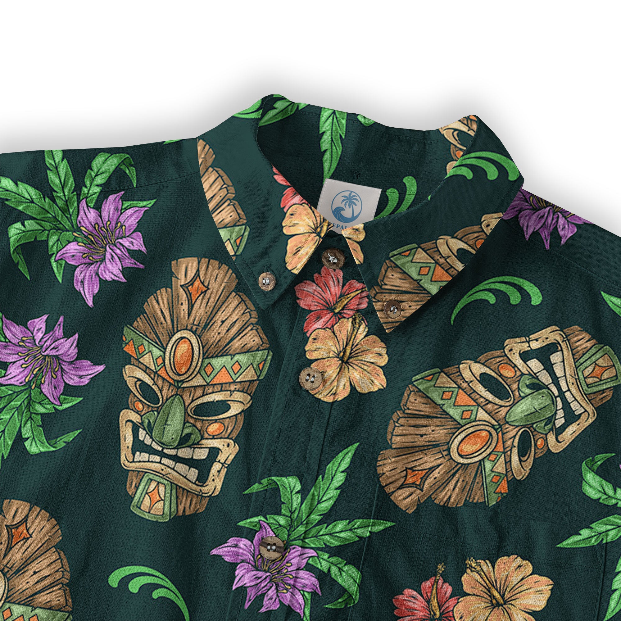 Tiki Mask Pattern Hawaiian Shirt, Aloha Floral Pattern Shirt for Summer - The Palmix