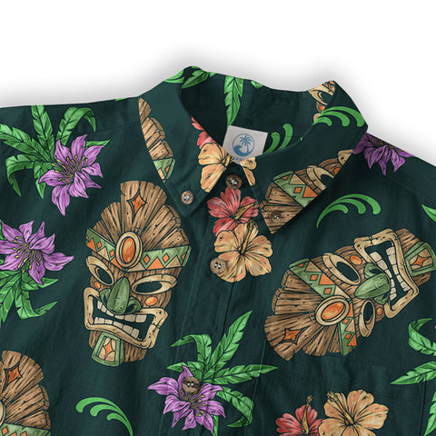 Tiki Mask Pattern Hawaiian Shirt, Aloha Floral Pattern Shirt for Summer - The Palmix