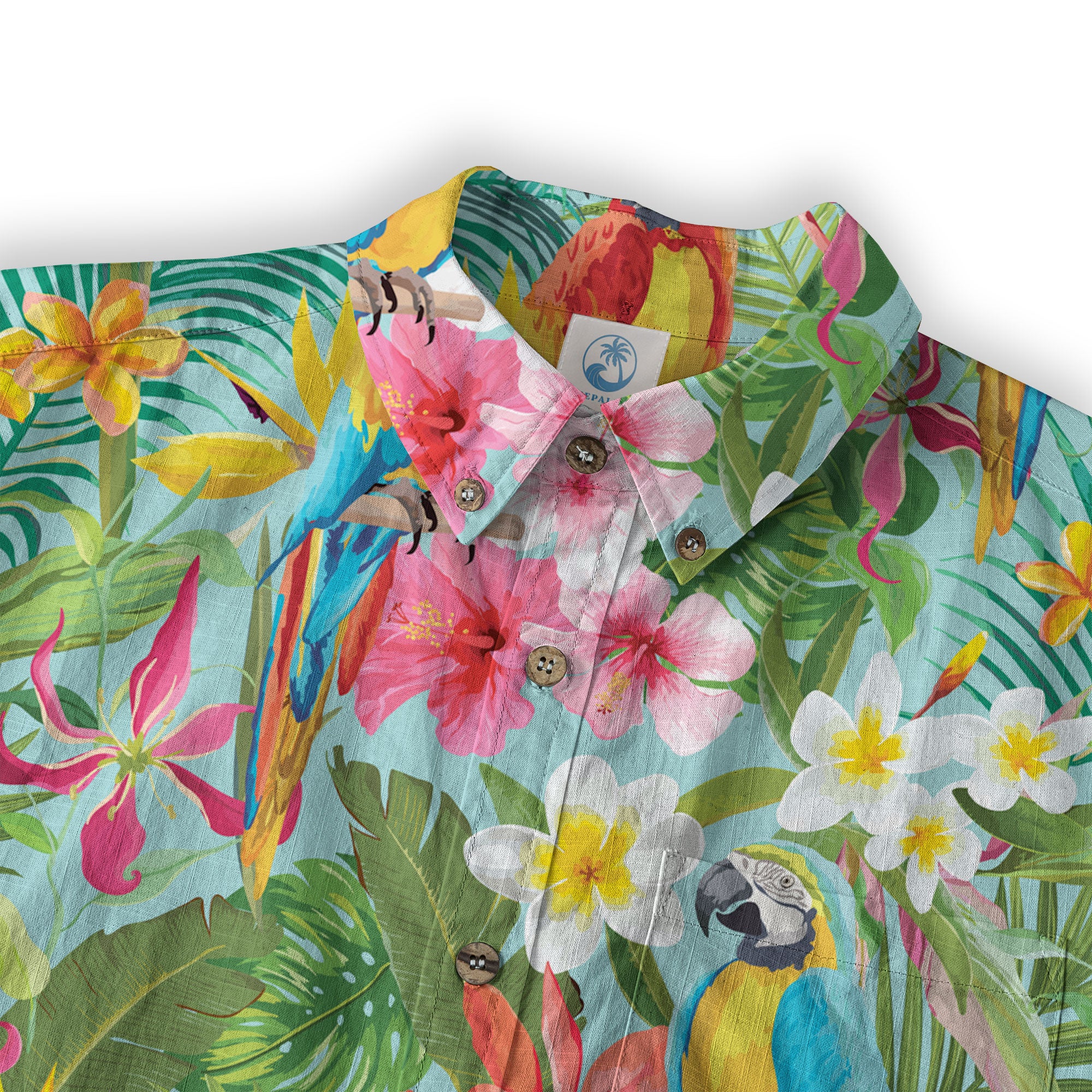 Tropical Parrot Summer Hawaiian Button Down Shirt, Parrot Flowers Pattern Hawaii Shirt - The Palmix