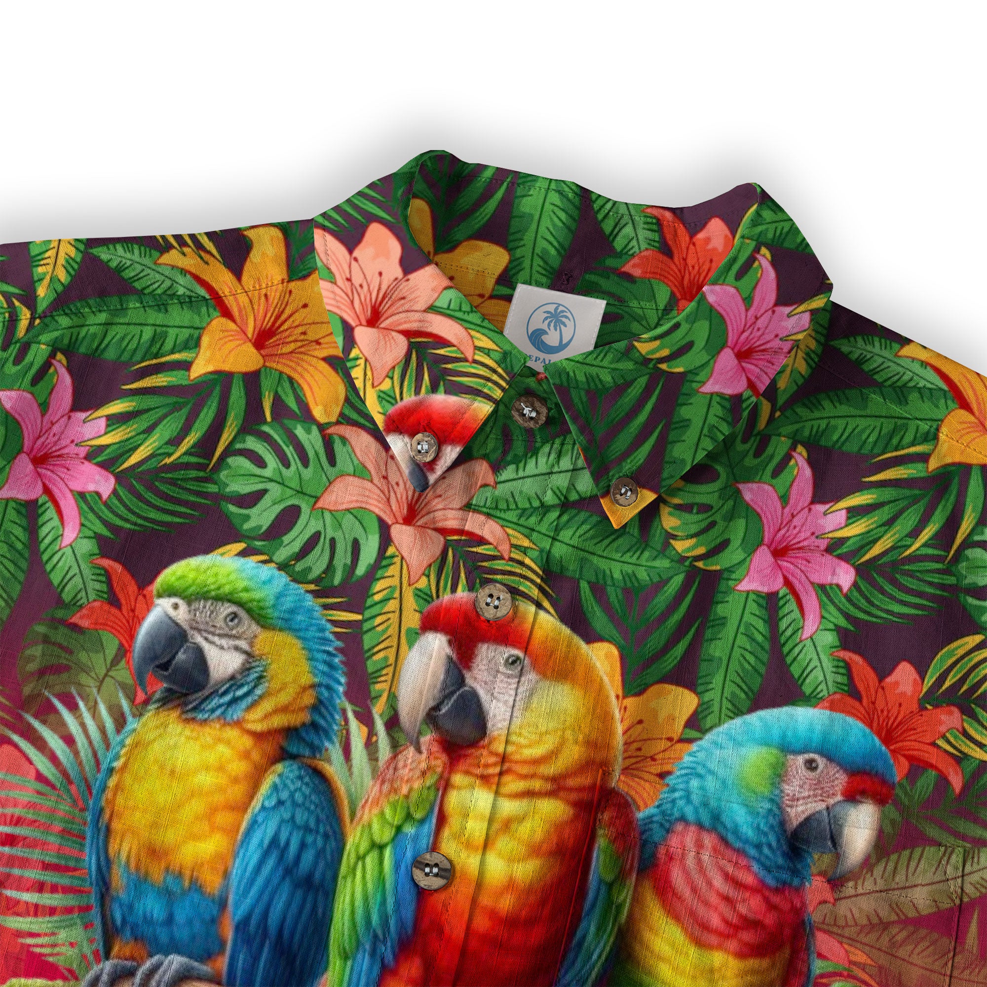 Tropical Parrot Summer Hawaiian Button Down Shirt, Parrot Flowers Pattern Hawaii Shirt - The Palmix