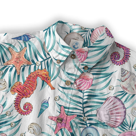 Ocean Animals Women's Hawaiian Shirt, Ocean Theme Hawaiian Print - The Palmix