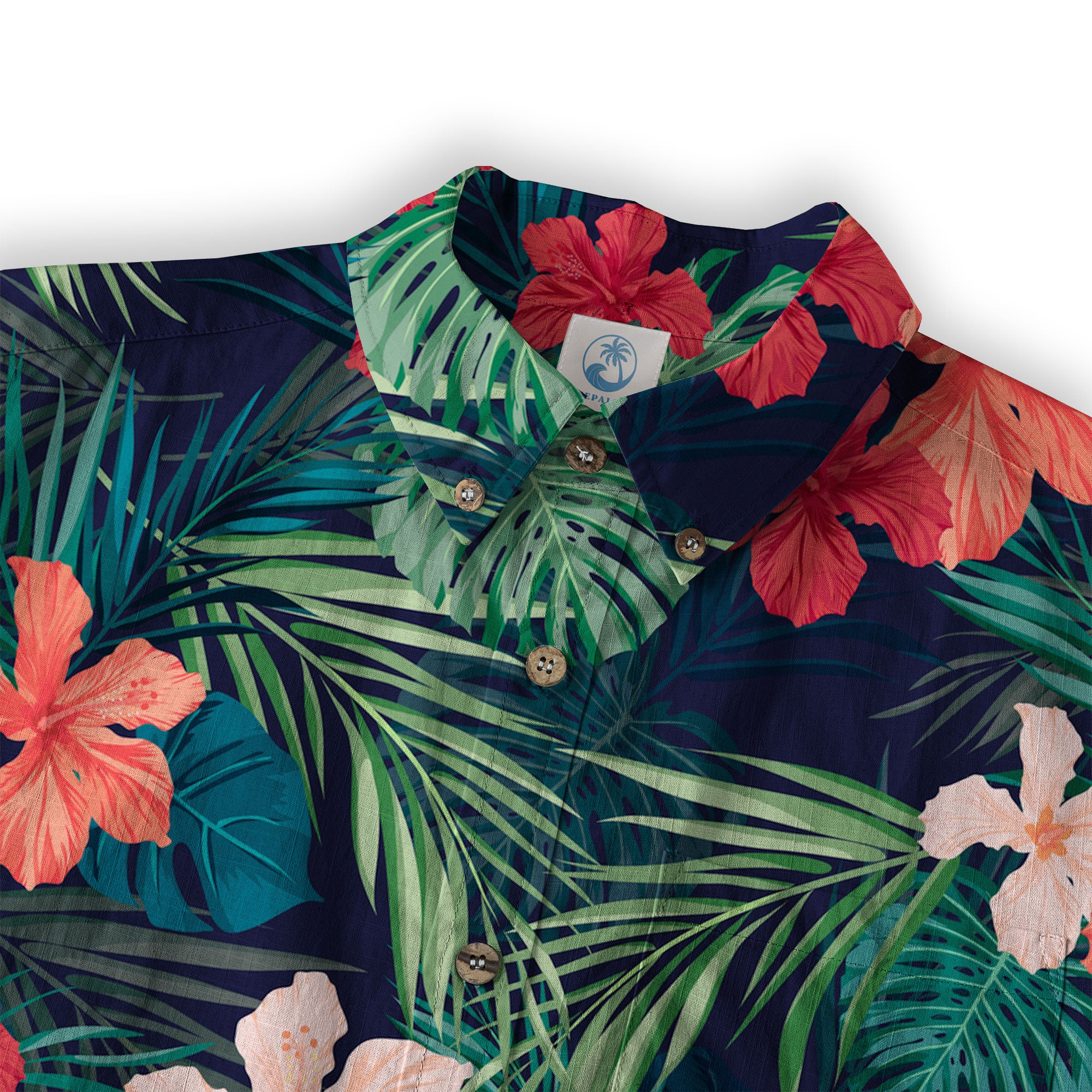 Hibiscus Floral Pattern Hawaii Shirt, Palm Leaves Summer Beach Shirt - The Palmix