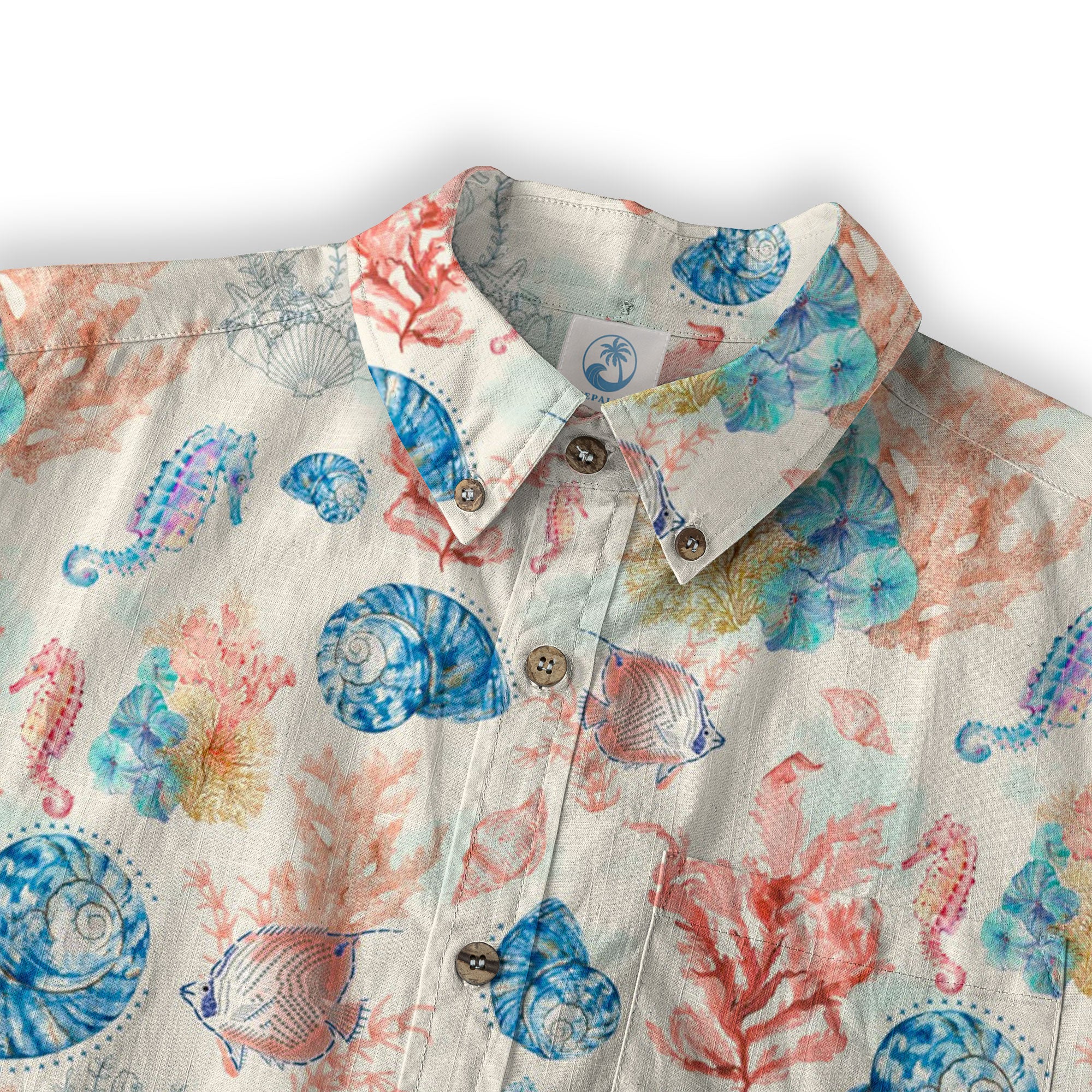 Ocean Animals Hawaiian Button Up Long Sleeve Shirt, Sea Hawaii Shirt - The Palmix
