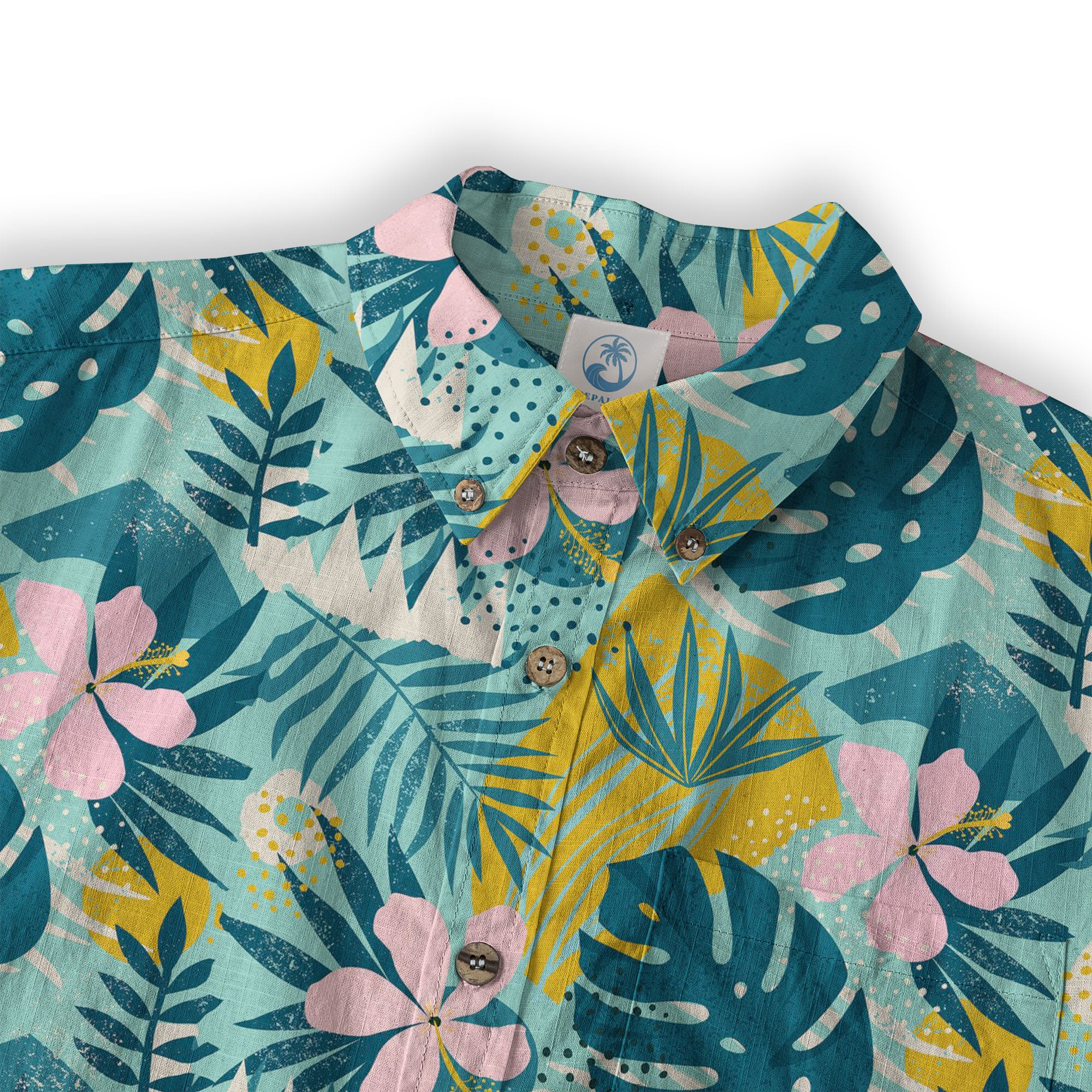 Hibiscus Floral Pattern Hawaiian Button Up Long Sleeve Shirt, Sea Hawaii Shirt - The Palmix