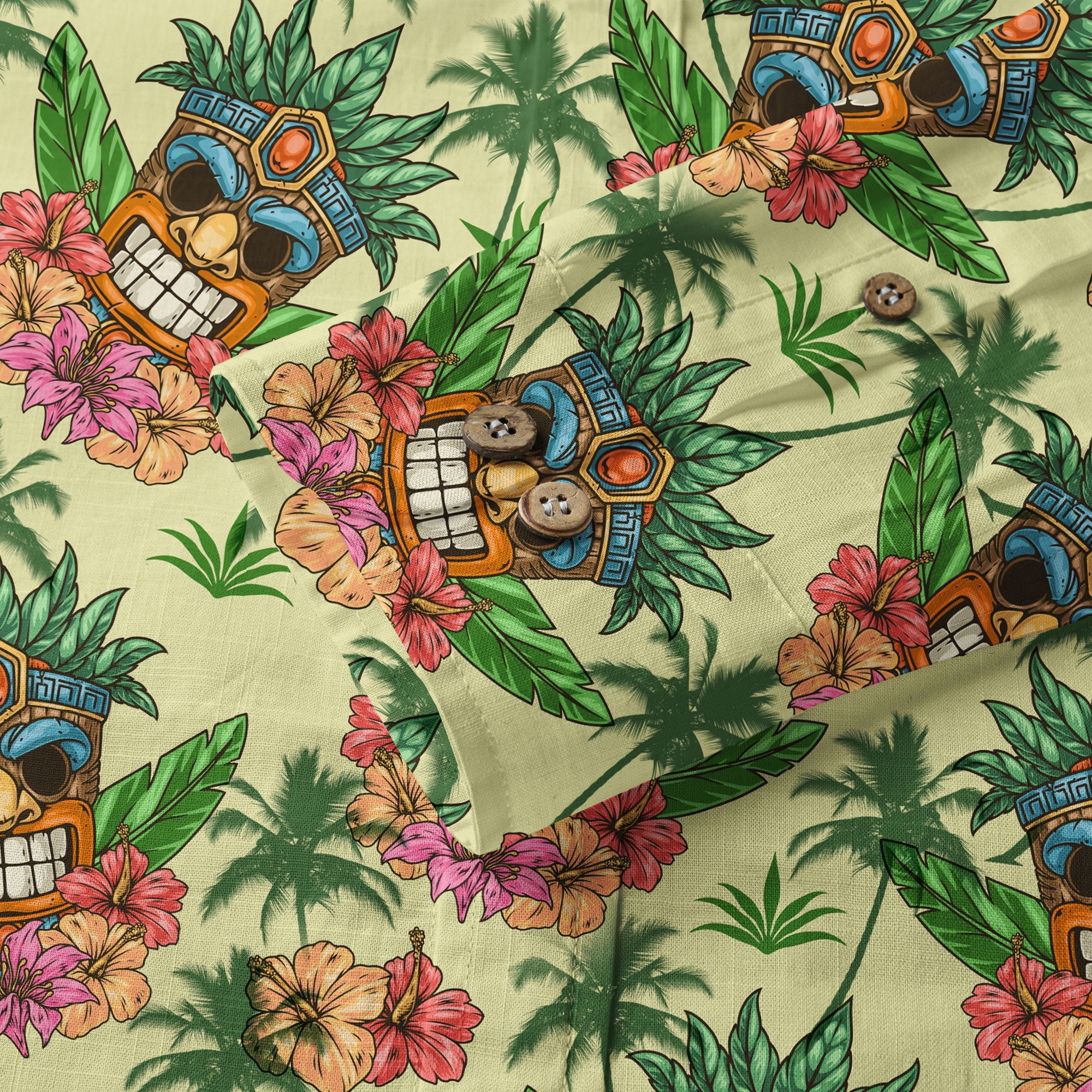 Gods Tiki Pattern Hawaii Long Sleeve Shirt - The Palmix