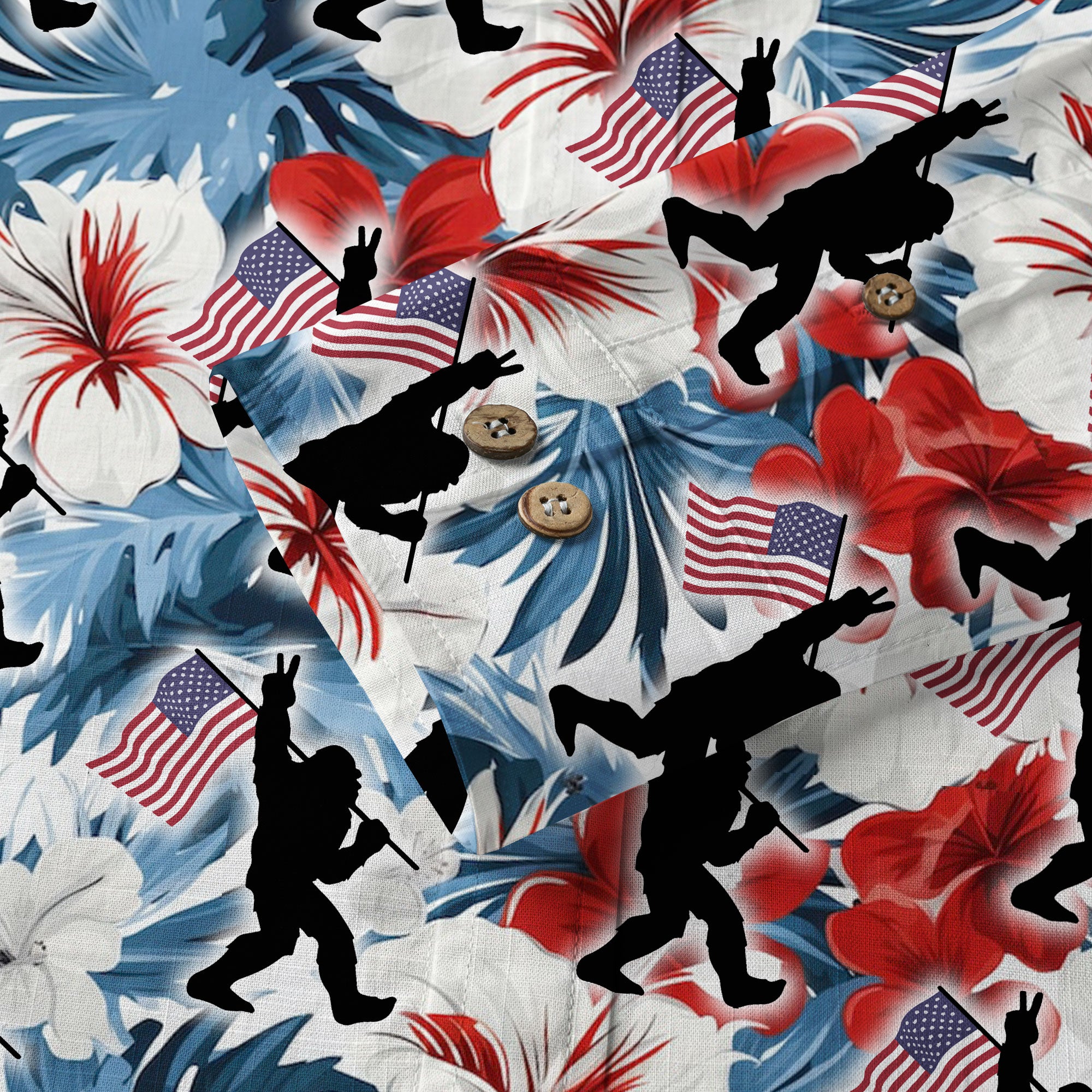 Bigfoot American Flag 4th of July Hawaiian Shirt, Bigfoot Aloha Shirt, Amazing Bigfoot Button Up Shirt - The Palmix