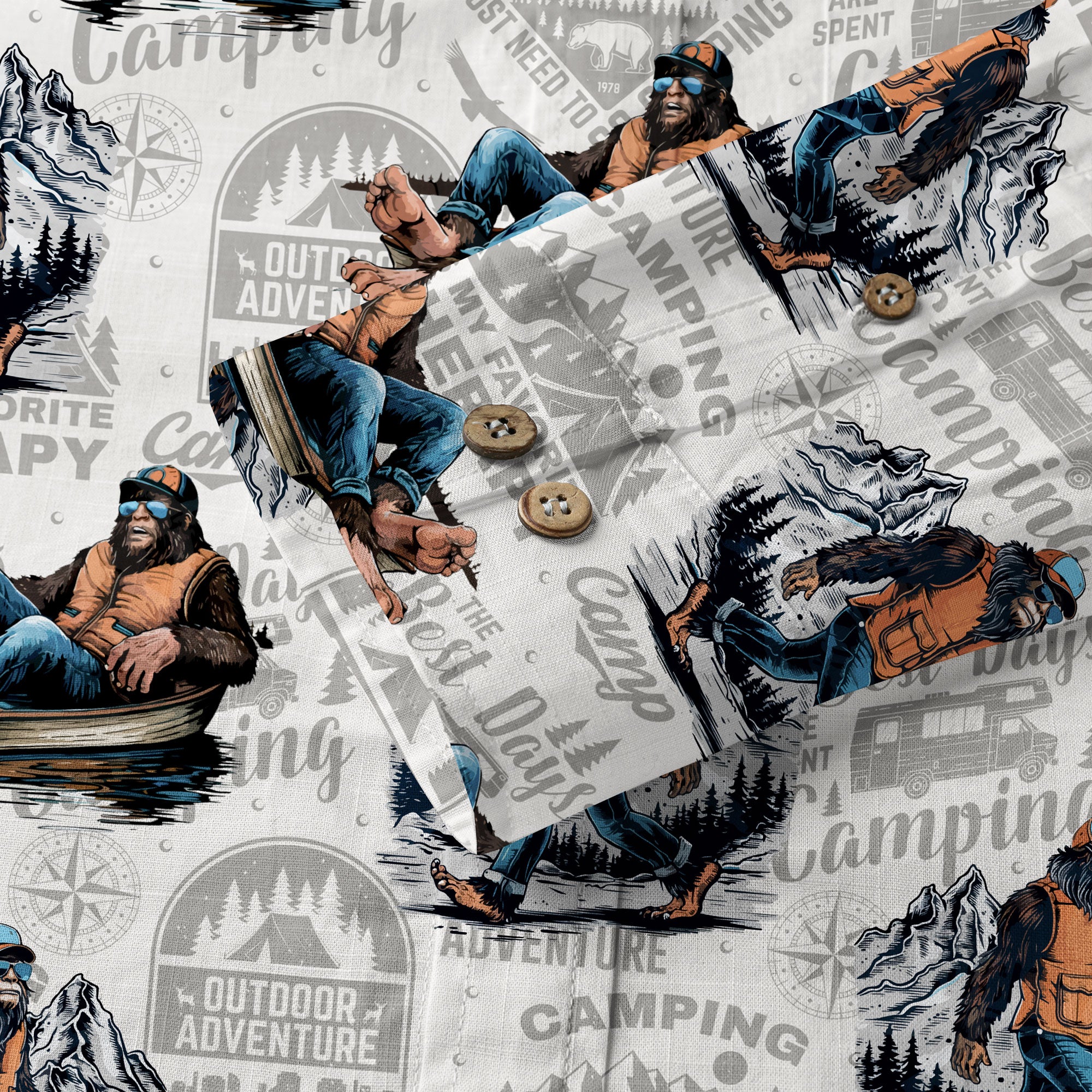 Bigfoot Camping Hawaiian Shirts for Men, Camping Button Down Short Sleeve - The Palmix