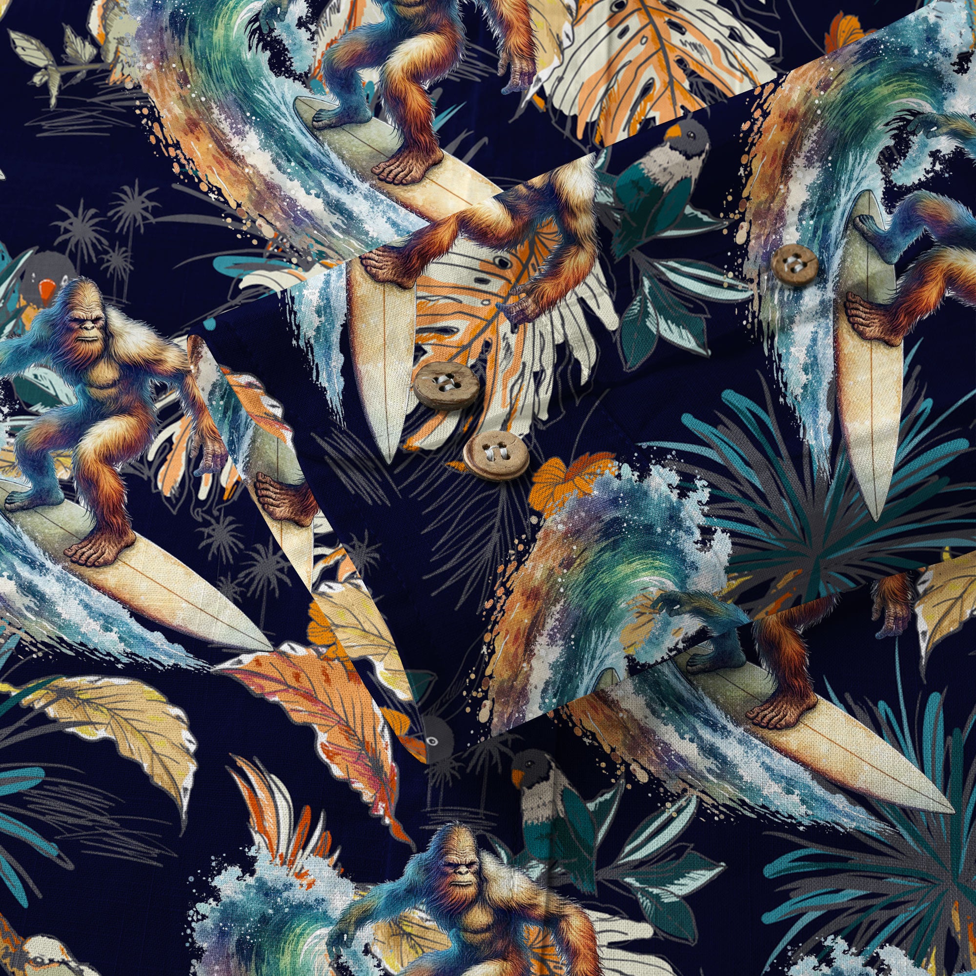 Camo Bigfoot Hawaiian Shirt Men Women, Hibiscus Bigfoot Sasquatch Hawaiian Shirt, Bigfoot Summer Beach Aloha Short Sleeve Button Down - The Palmix
