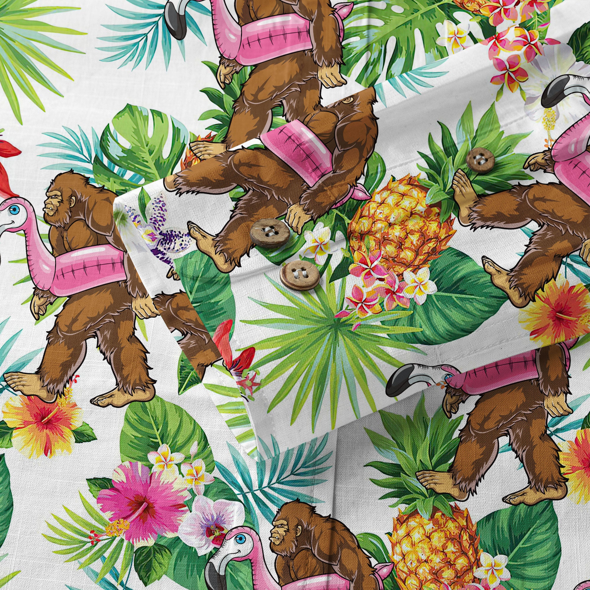 Camo Bigfoot Hawaiian Shirt Men Women, Hibiscus Bigfoot Sasquatch Hawaiian Shirt, Bigfoot Summer Beach Aloha Short Sleeve Button Down - The Palmix