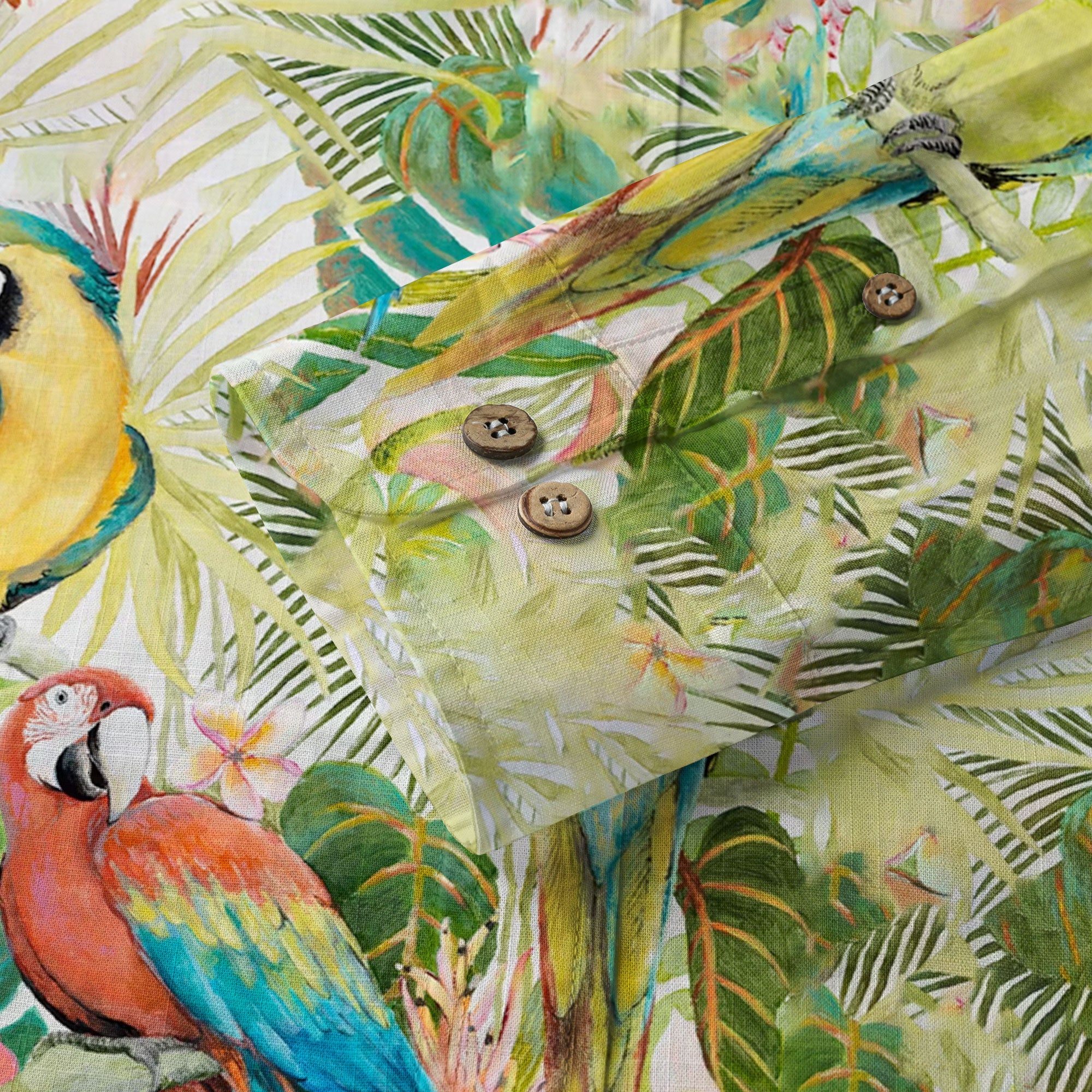 Parrot Lovers Hawaiian Long Sleeve Shirt for Men - Tropical Summer Button Down Hawaiian Shirts - The Palmix