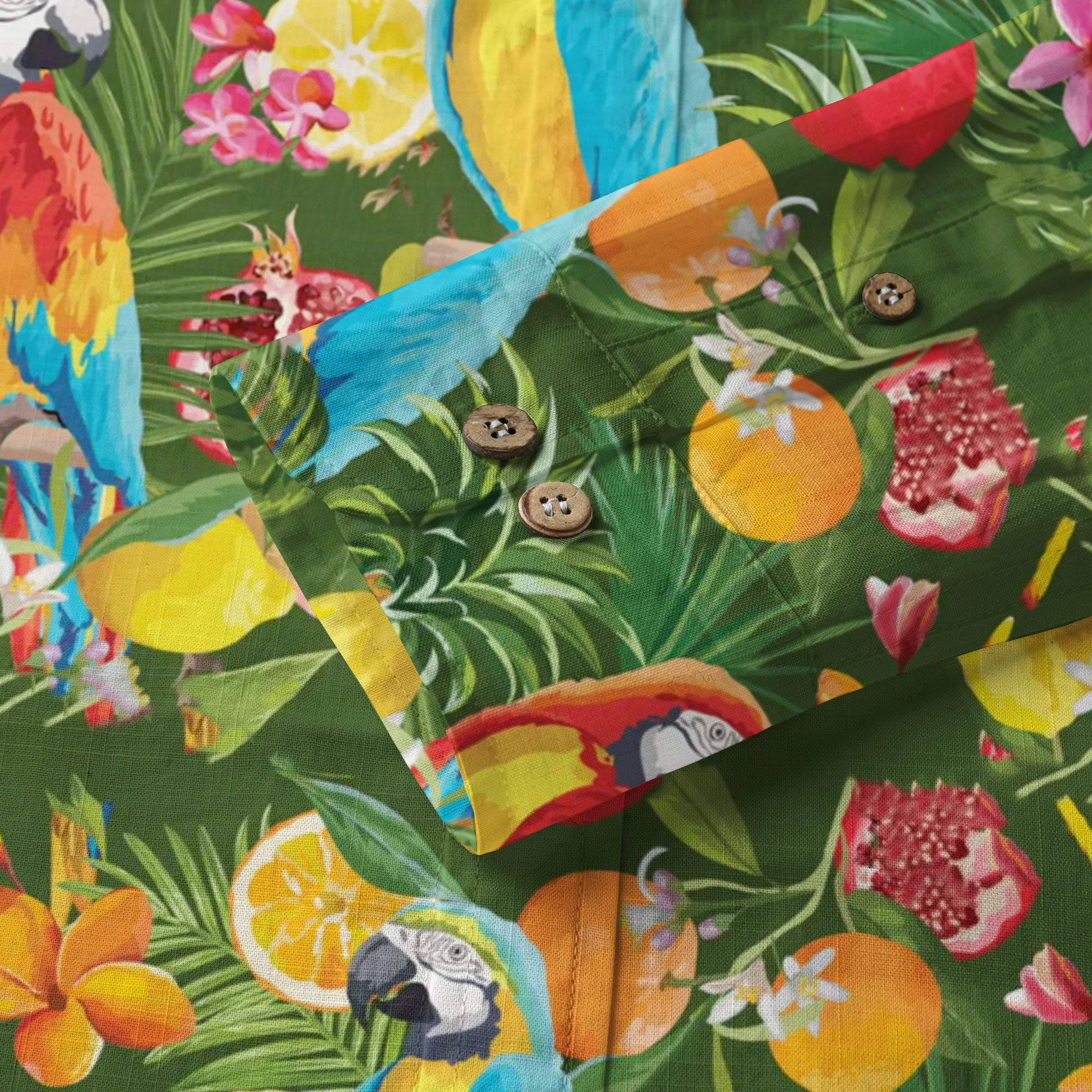 Parrot Lovers Hawaiian Long Sleeve Shirt for Men - Tropical Summer Button Down Hawaiian Shirts - The Palmix