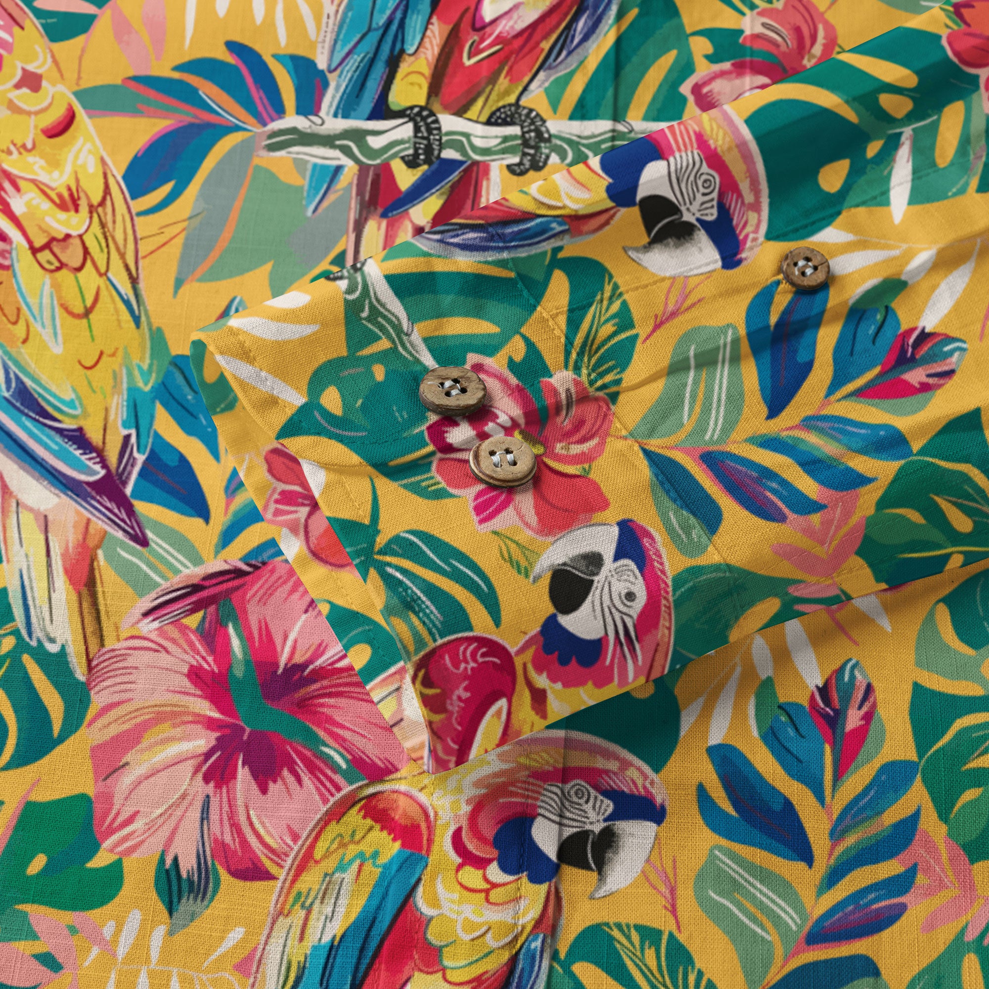 Parrot Lovers Hawaiian Long Sleeve Shirt for Men - Tropical Summer Button Down Hawaiian Shirts - The Palmix