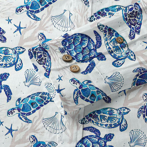 Turtle Mens Hawaiian Long Sleeve Shirt, Turtle Casual Button Down Long Sleeve - The Palmix