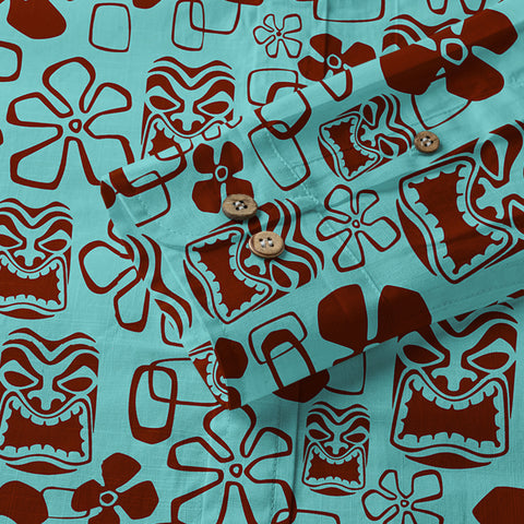 Tiki Mask Pattern Hawaiian Shirt, Floral Pattern Shirt - The Palmix