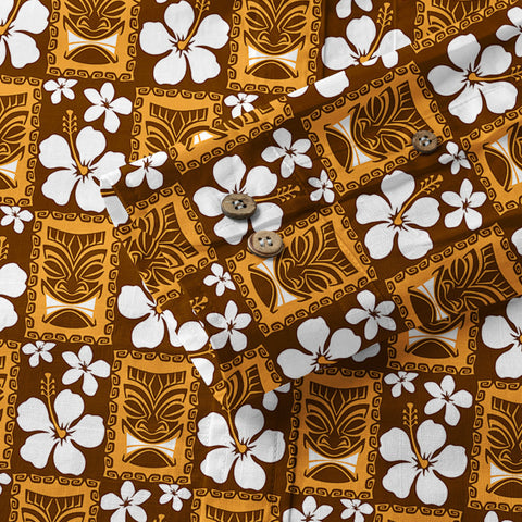Tiki Mask Pattern Hawaiian Shirt, Floral Pattern Shirt - The Palmix